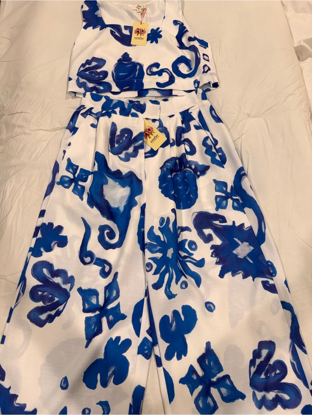 entro White and Blue Abstract Print Two-Piece Set